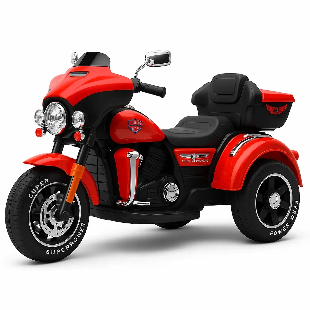 Kids Electric Three-Wheel Motorcycle – Harley-Style Ride-On Bike (Red)