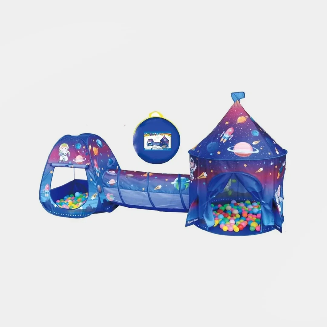 3-in-1 Space-Themed Castle Tent with Tunnel & Ball Pit – Playhouse for Kids