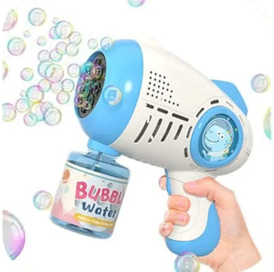 Automatic Bubble Blower Toy with Lights & Music – 8-Hole Dinosaur Design